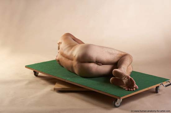 Nude Man White Laying poses - ALL Slim Short Brown Laying poses - on side Realistic