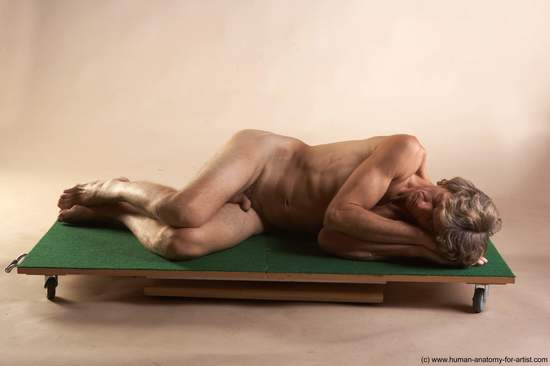 Nude Man White Laying poses - ALL Slim Short Brown Laying poses - on side Realistic