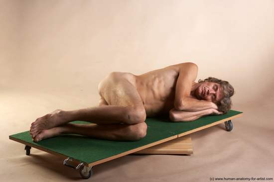 Nude Man White Laying poses - ALL Slim Short Brown Laying poses - on side Realistic