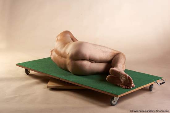 Nude Man White Laying poses - ALL Slim Short Brown Laying poses - on side Realistic