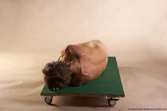 Nude Man White Laying poses - ALL Slim Short Brown Laying poses - on side Realistic