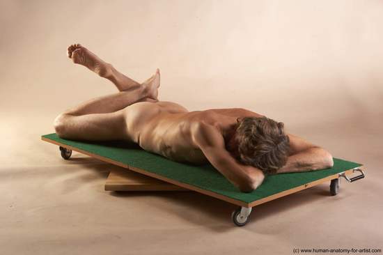 Nude Man White Laying poses - ALL Slim Short Brown Laying poses - on stomach Realistic