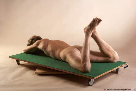 Nude Man White Laying poses - ALL Slim Short Brown Laying poses - on stomach Realistic