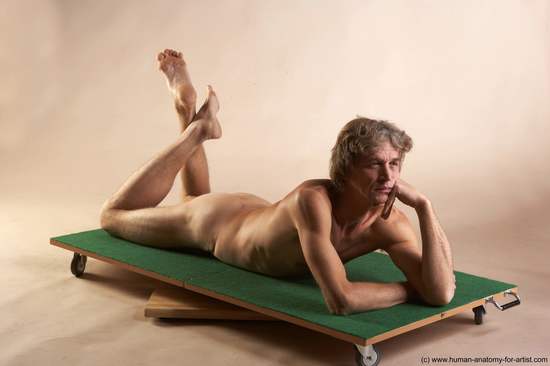 Nude Man White Laying poses - ALL Slim Short Brown Laying poses - on stomach Realistic