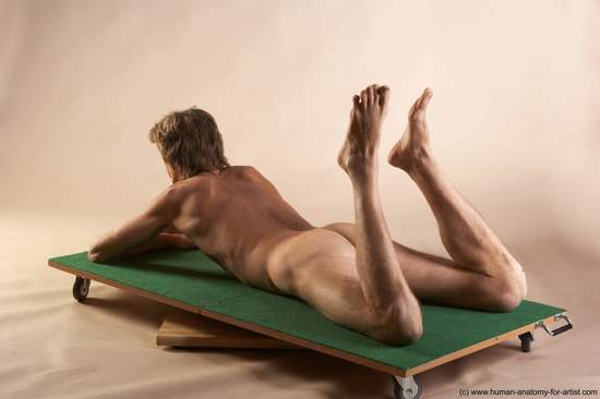 Nude Man White Laying poses - ALL Slim Short Brown Laying poses - on stomach Realistic