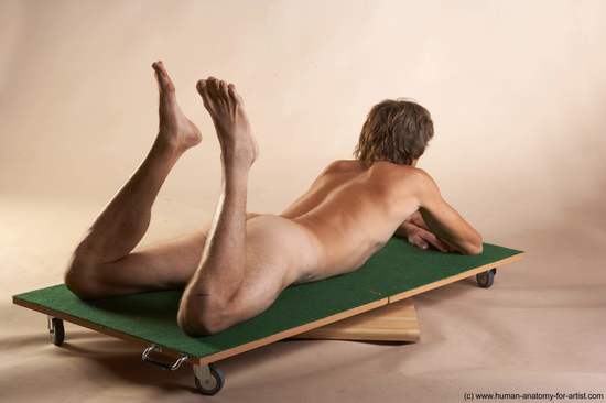 Nude Man White Laying poses - ALL Slim Short Brown Laying poses - on stomach Realistic