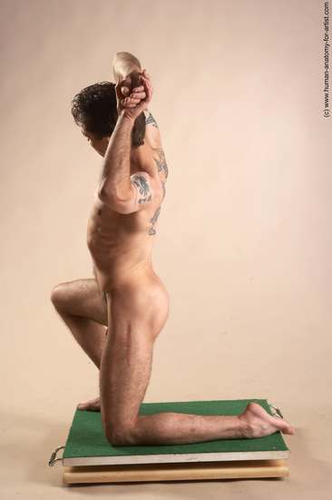 Nude Man White Kneeling poses - ALL Underweight Short Brown Kneeling poses - on one knee Realistic