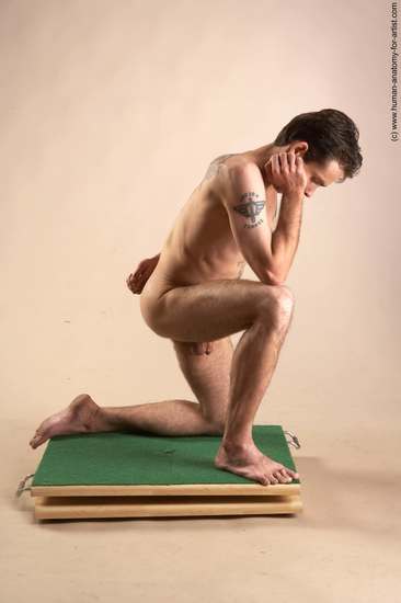 Nude Man White Kneeling poses - ALL Underweight Short Brown Kneeling poses - on one knee Realistic