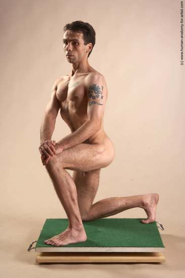 Nude Man White Kneeling poses - ALL Underweight Short Brown Kneeling poses - on both knees Realistic