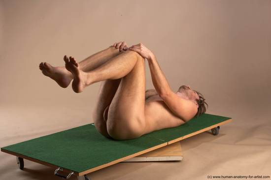 Nude Man White Laying poses - ALL Slim Short Brown Realistic