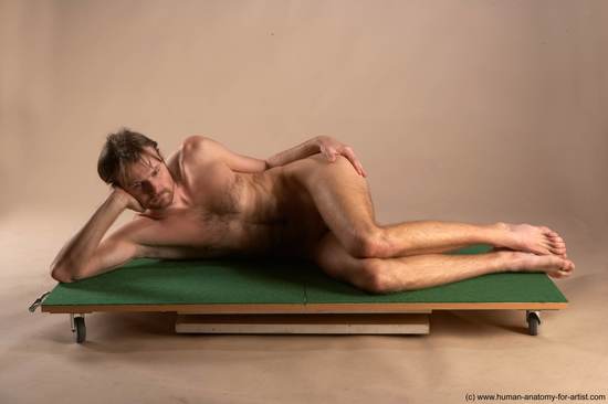 Nude Man White Laying poses - ALL Slim Short Brown Laying poses - on side Realistic