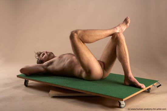 Nude Man White Laying poses - ALL Slim Short Brown Realistic