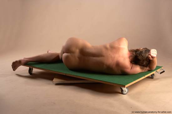 Nude Man White Laying poses - ALL Slim Short Brown Laying poses - on side Realistic