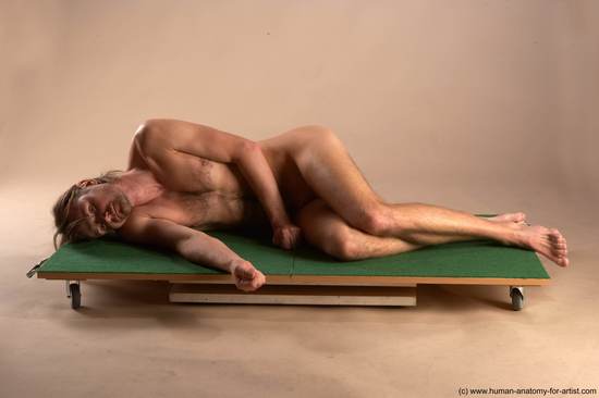 Nude Man White Laying poses - ALL Slim Short Brown Laying poses - on side Realistic