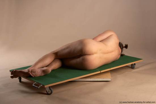 Nude Man White Laying poses - ALL Slim Short Brown Laying poses - on side Realistic