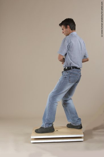 Casual Man White Moving poses Slim Short Black Academic