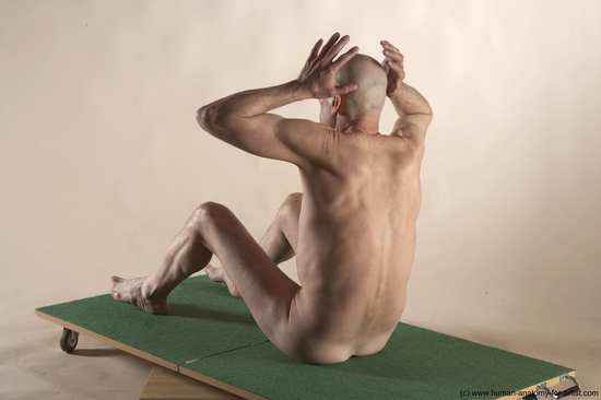 Nude Man White Sitting poses - simple Slim Bald Sitting poses - ALL Realistic