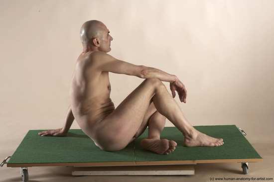 Nude Man White Sitting poses - simple Slim Bald Sitting poses - ALL Realistic