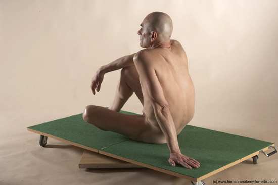 Nude Man White Sitting poses - simple Slim Bald Sitting poses - ALL Realistic