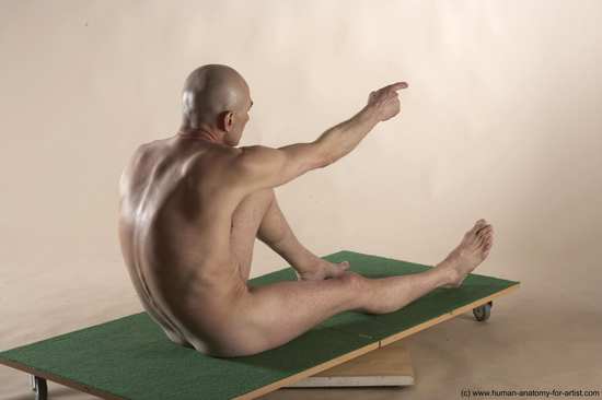 Nude Man White Sitting poses - simple Slim Bald Sitting poses - ALL Realistic