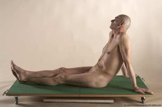 Nude Man White Sitting poses - simple Slim Bald Sitting poses - ALL Realistic