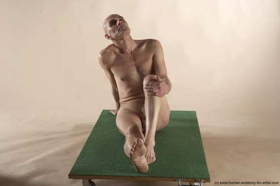 Nude Man White Sitting poses - simple Slim Bald Sitting poses - ALL Realistic