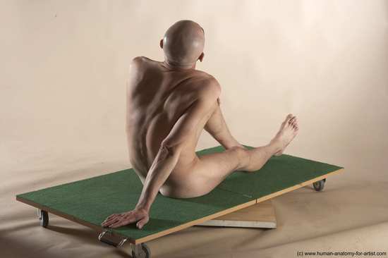 Nude Man White Sitting poses - simple Slim Bald Sitting poses - ALL Realistic