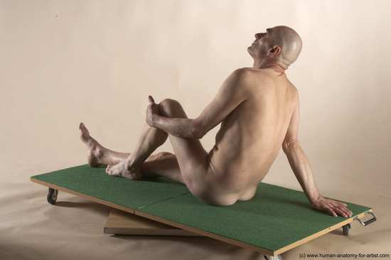 Nude Man White Sitting poses - simple Slim Bald Sitting poses - ALL Realistic