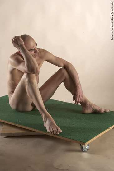 Nude Man White Sitting poses - simple Slim Bald Sitting poses - ALL Realistic