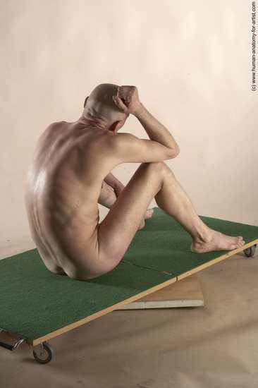 Nude Man White Sitting poses - simple Slim Bald Sitting poses - ALL Realistic