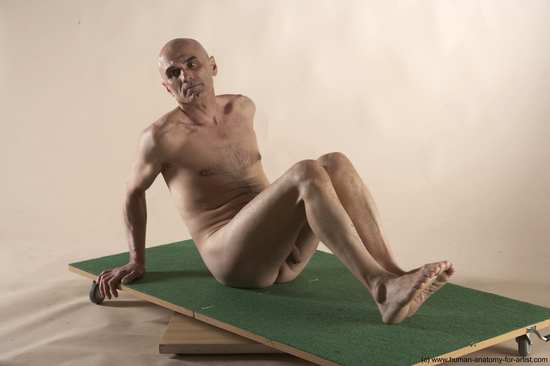 Nude Man White Sitting poses - simple Slim Bald Sitting poses - ALL Realistic