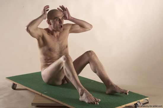 Nude Man White Sitting poses - simple Slim Bald Sitting poses - ALL Realistic