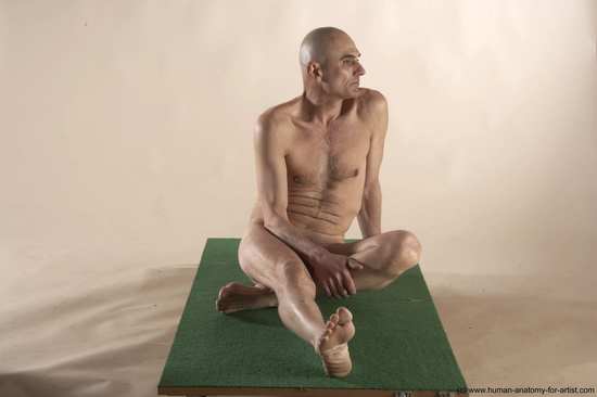 Nude Man White Sitting poses - simple Slim Bald Sitting poses - ALL Realistic