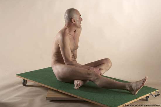 Nude Man White Sitting poses - simple Slim Bald Sitting poses - ALL Realistic