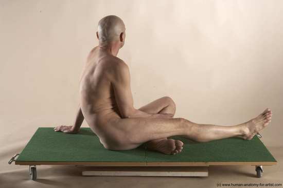 Nude Man White Sitting poses - simple Slim Bald Sitting poses - ALL Realistic