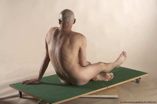 Nude Man White Sitting poses - simple Slim Bald Sitting poses - ALL Realistic