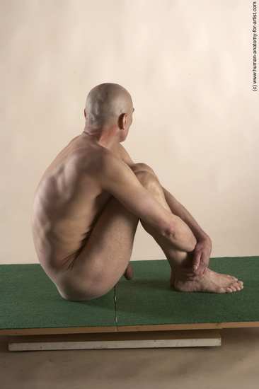 Nude Man White Sitting poses - simple Slim Bald Sitting poses - ALL Realistic