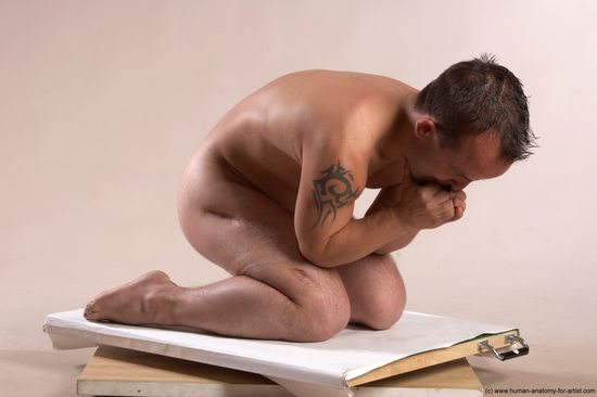 Nude Man White Kneeling poses - ALL Slim Short Brown Kneeling poses - on both knees Realistic