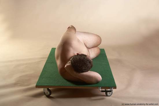 Nude Man White Laying poses - ALL Overweight Short Brown Laying poses - on back Realistic