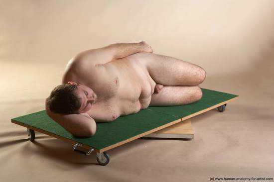 Nude Man White Laying poses - ALL Overweight Short Brown Laying poses - on back Realistic