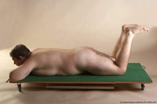 Nude Man White Laying poses - ALL Overweight Short Brown Laying poses - on back Realistic