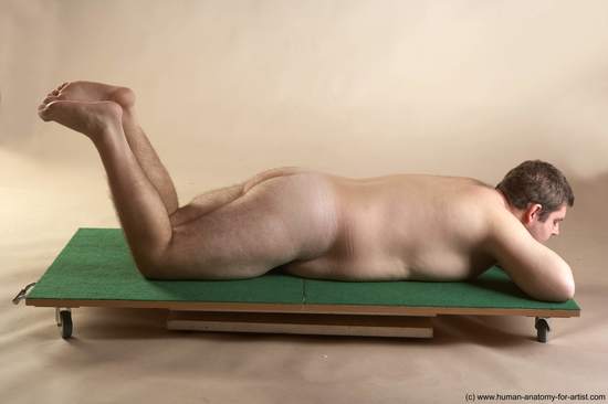 Nude Man White Laying poses - ALL Overweight Short Brown Laying poses - on back Realistic