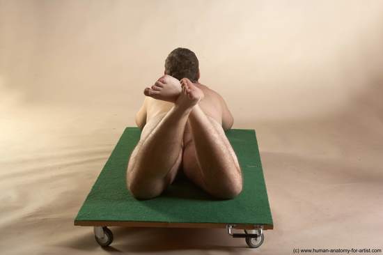 Nude Man White Laying poses - ALL Overweight Short Brown Laying poses - on back Realistic