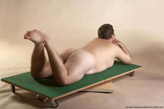 Nude Man White Laying poses - ALL Overweight Short Brown Laying poses - on back Realistic