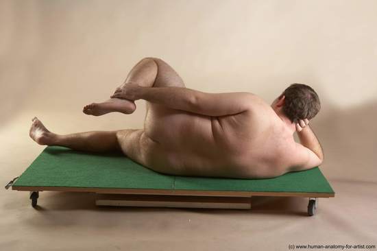 Nude Man White Laying poses - ALL Overweight Short Brown Laying poses - on back Realistic