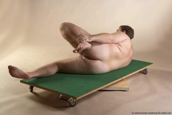 Nude Man White Laying poses - ALL Overweight Short Brown Laying poses - on back Realistic