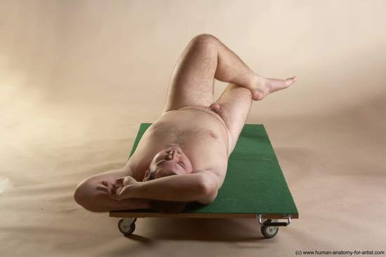 Nude Man White Laying poses - ALL Overweight Short Brown Laying poses - on back Realistic