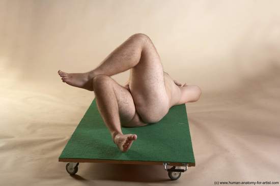 Nude Man White Laying poses - ALL Overweight Short Brown Laying poses - on back Realistic