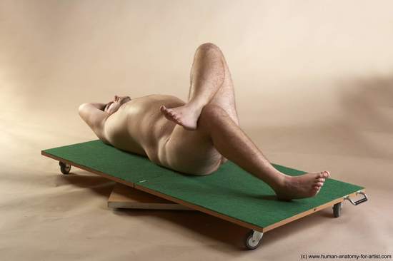 Nude Man White Laying poses - ALL Overweight Short Brown Laying poses - on back Realistic