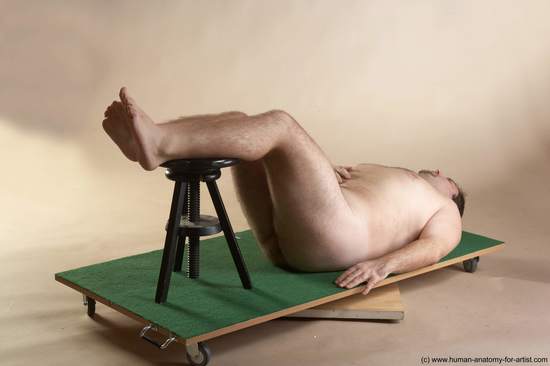 Nude Man White Laying poses - ALL Overweight Short Brown Laying poses - on back Realistic